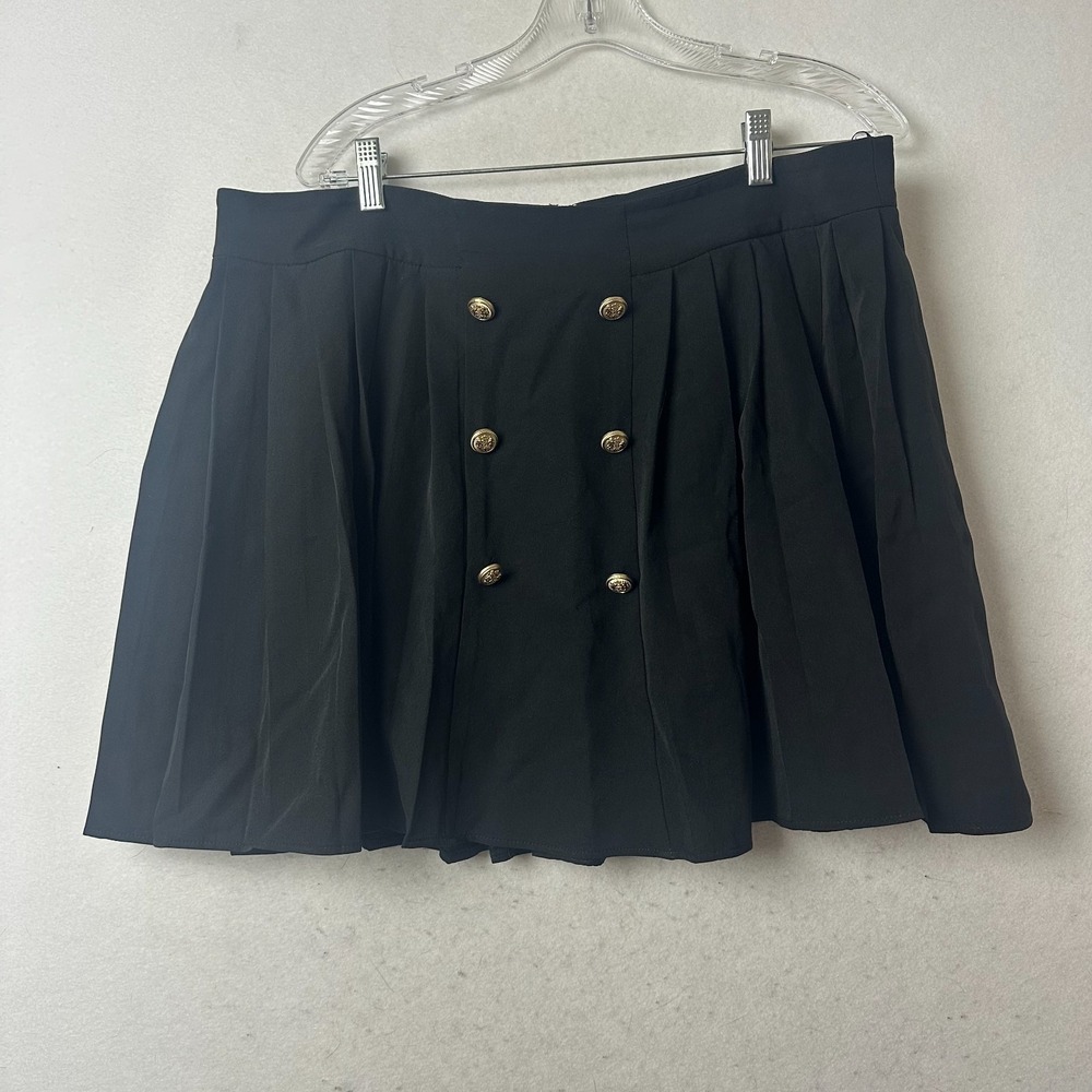 River Island Black‎ Pleated Military Mini Skirt Gold Crest Buttons US 14 UK 18